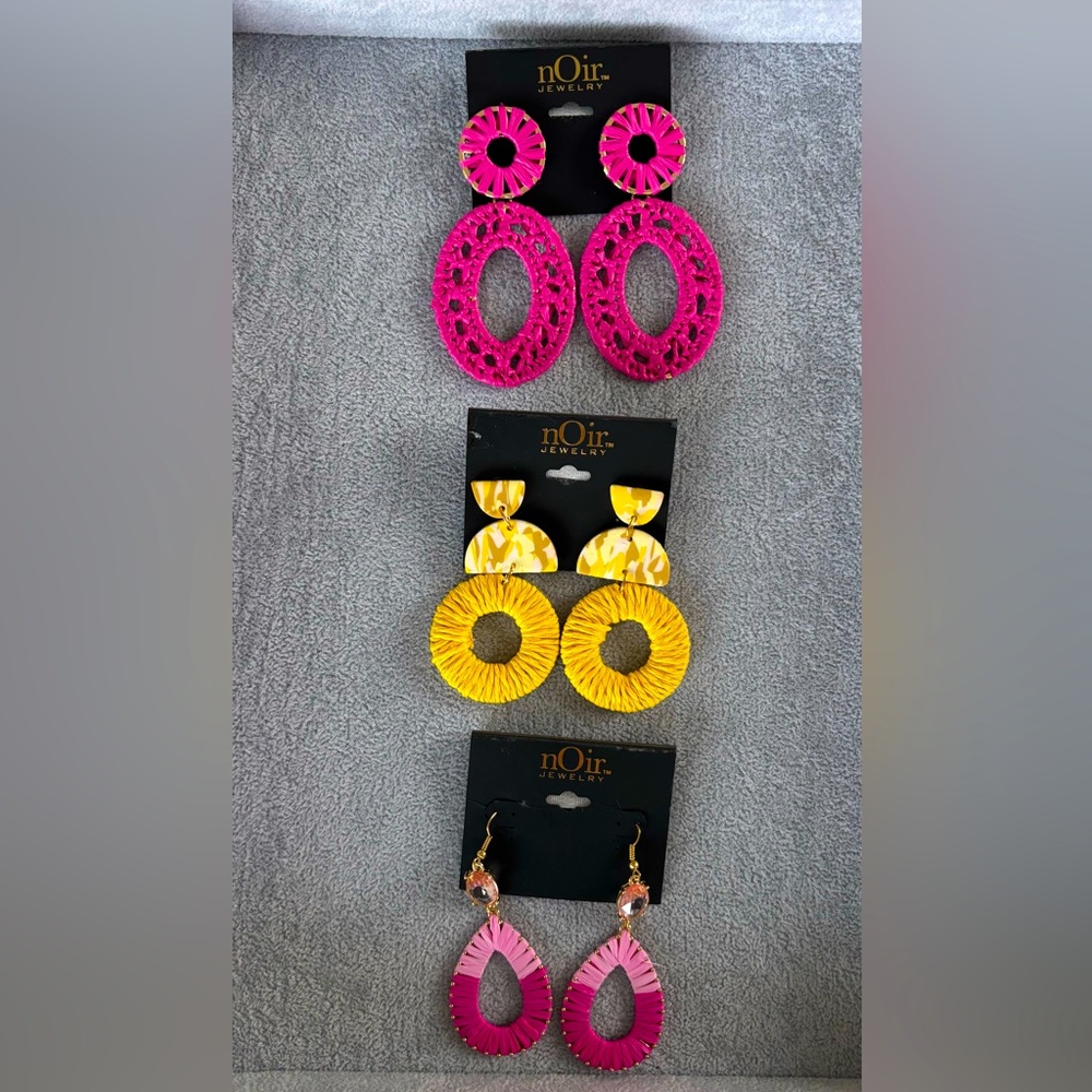 NWT Lot of 3 nOir Jewelry Brightly Colored Boho Dangle Earrings